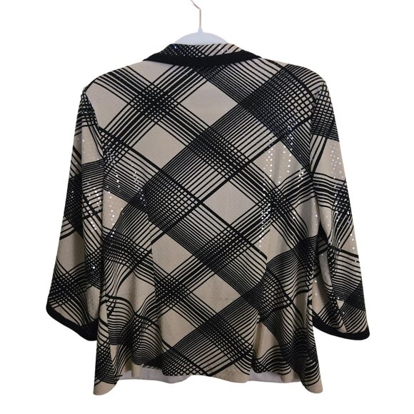 Joseph Ribkoff Stunning Tan Black Plaid Subtle Sequin Jacket 3/4 Sleeve Size L - Picture 3 of 13